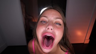 HE DELETED MY THROAT Extreme Sloppy Deepthroat Fuck With Cum On Face