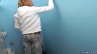 Anette loves to suck a cock through a wall