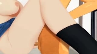 Animated hentai a brunette with huge boobs