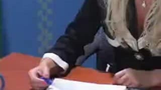 Blonde Milf with glasses gets shafted on desk