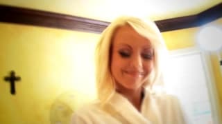 Gorgeous blonde babe masturbates with a toy