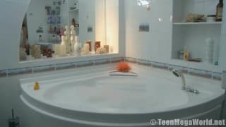 Horny lesbians burst into the bathroom to have their fun!