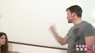 Hot brunette fingers her cunt before dick