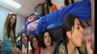 Lots of horny students share eating the same cock