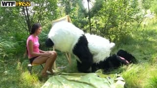 Molly fucks with a guy dressed as a panda