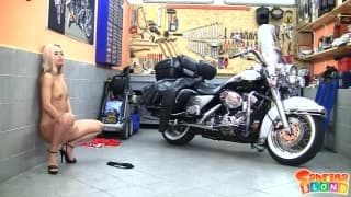 Sabrina Blond gets wet when she sees bikes