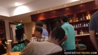 Sarah Banks in the middle of a gangbang