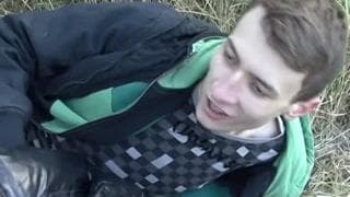 Street girl sucking two dicks for money