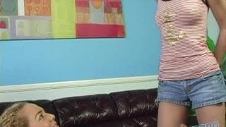 Teagan and Kiera jerk off this big penis