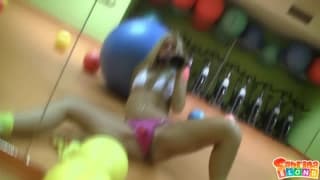 This blonde has fun playing with a strap-on