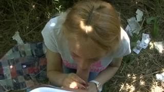 This blonde milf loves sex in the open air