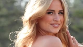 This naughty blonde masturbates outside