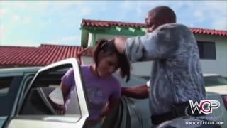 This petite brunette takes a big black penis