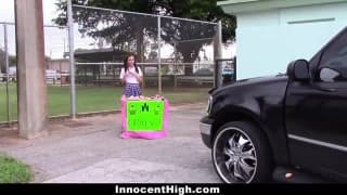 This school girl gets picked up (literally!)