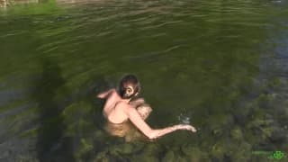 This woman loves to be nude in the river