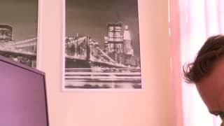 Two guys tie her up and give her a double