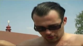 Vintage threesome outdoors with a blonde pair