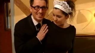 Young maid gets serviced in her ass in double penetration scene